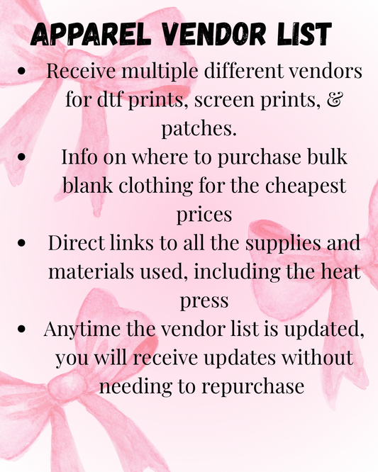 Apparel Vendor List