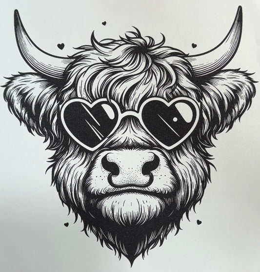 Heart Glasses Highland Cow Shirt Transfer